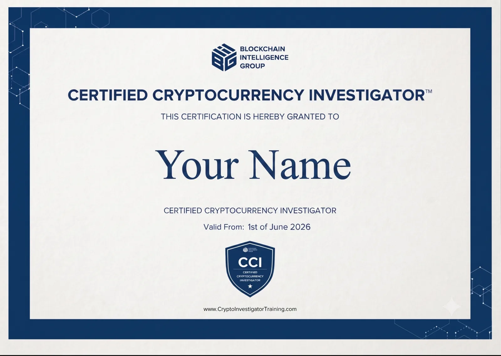 CCI Certificate — Certified Cryptocurrency Investigator